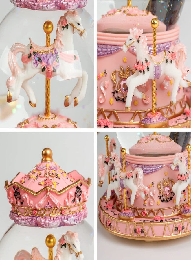 DANVON Gift Wrapped Carousel Horse Unicorn Toy Music Box Snow Globe Color Changing LED Lights for Women Kids Baby Girls Mom Daughter Granddaughter Christmas Birthday & Valentines Day Gift (Pink) - Image 2